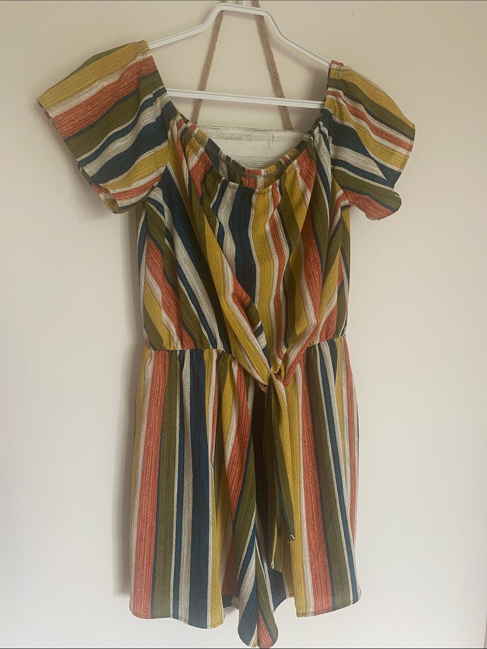 My Story Vertical Striped Off-Shoulder Romper Ladies Clothes